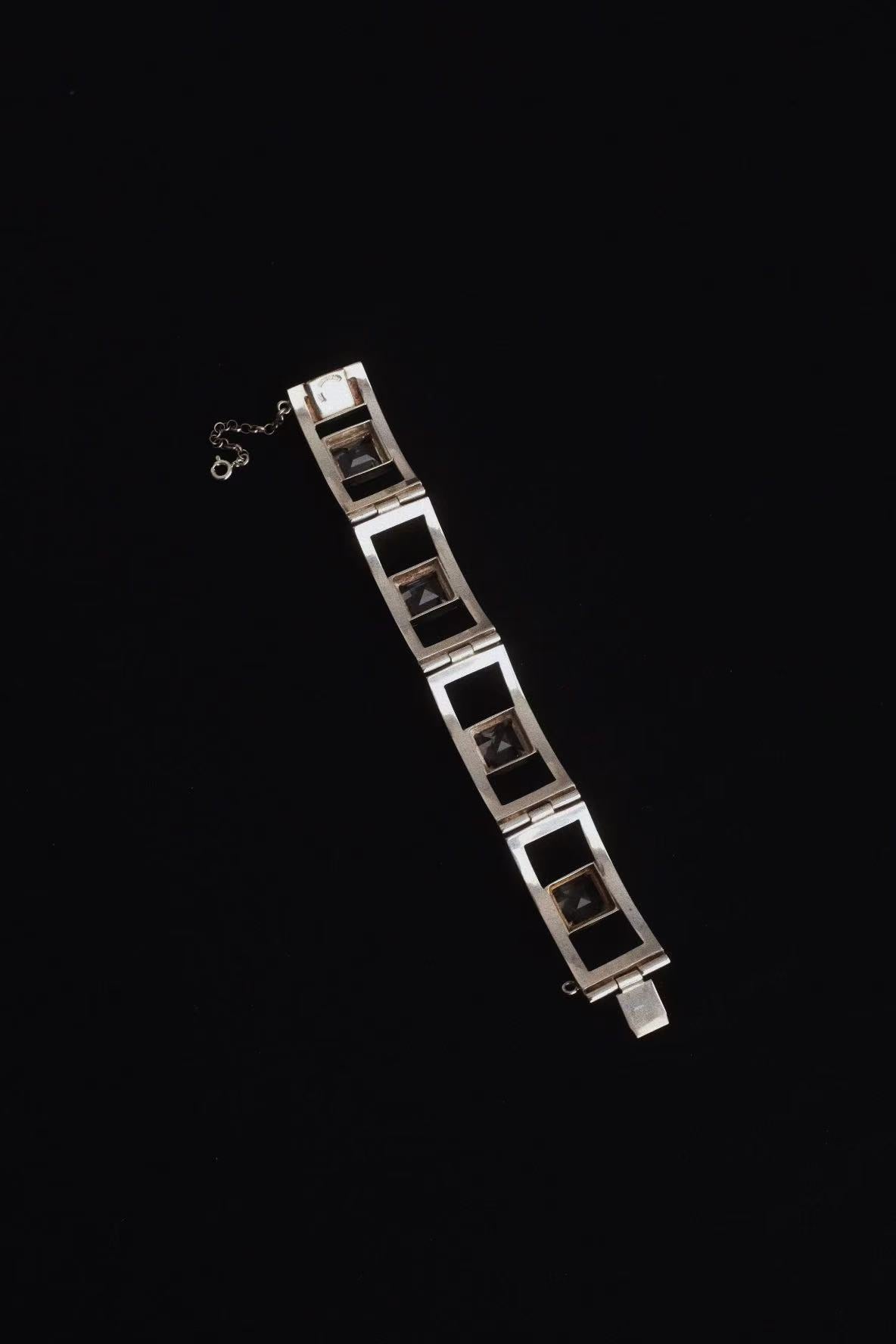 Silver Panel Bracelet w. Rock Crystals