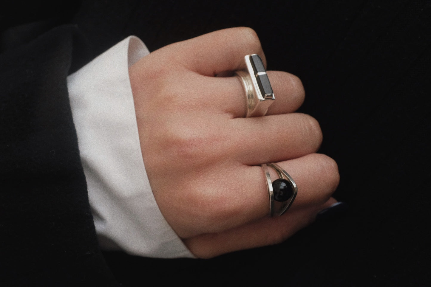 Kinetic Silver Ring w. Onyx c.1970s