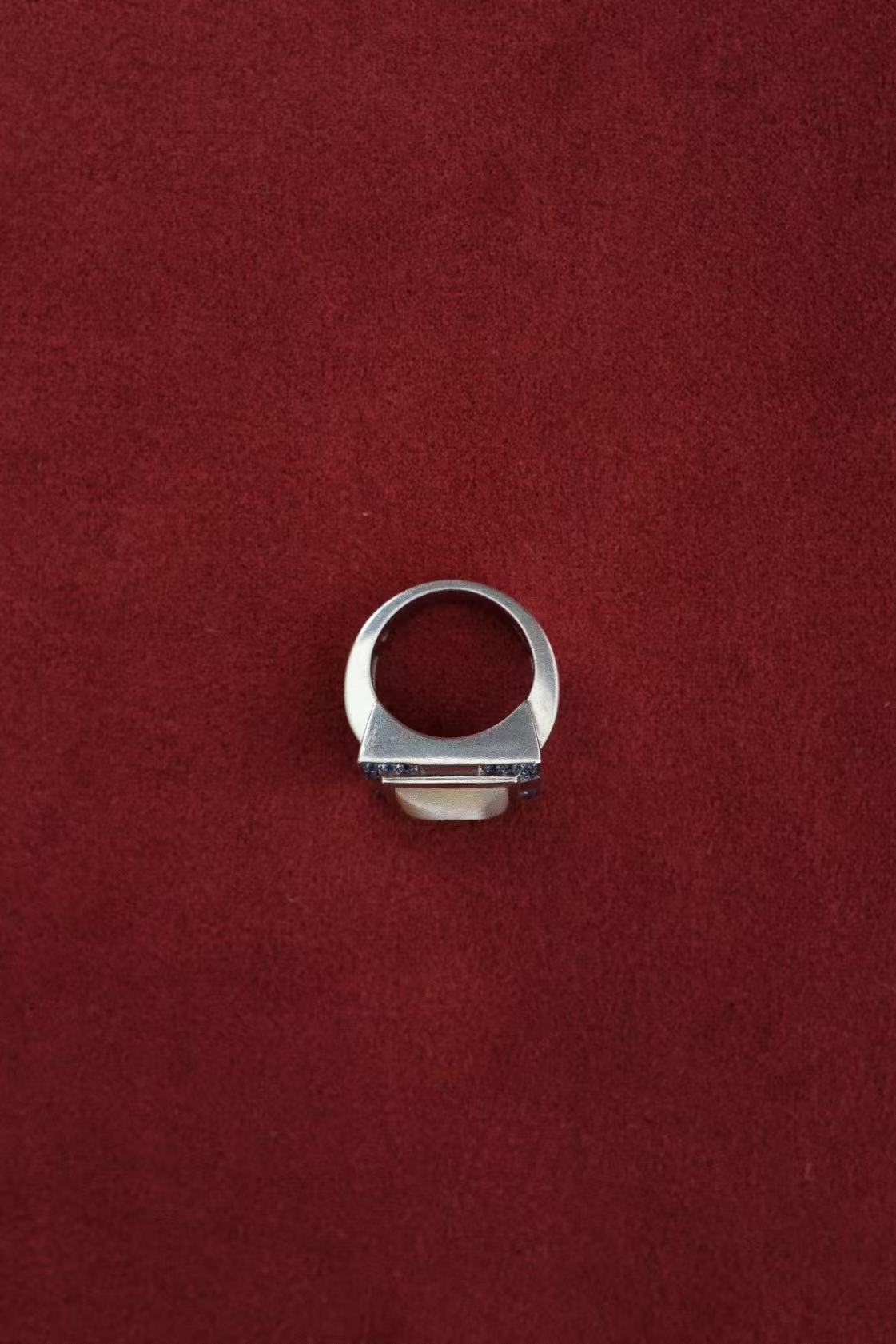 Art Deco Cocktail Ring w. Pearl & Topaz