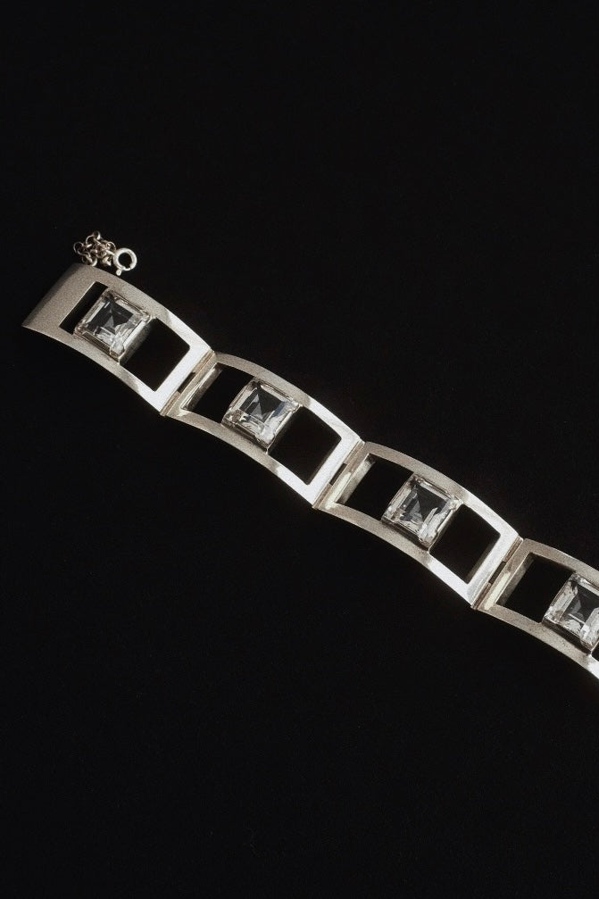 Silver Panel Bracelet w. Rock Crystals