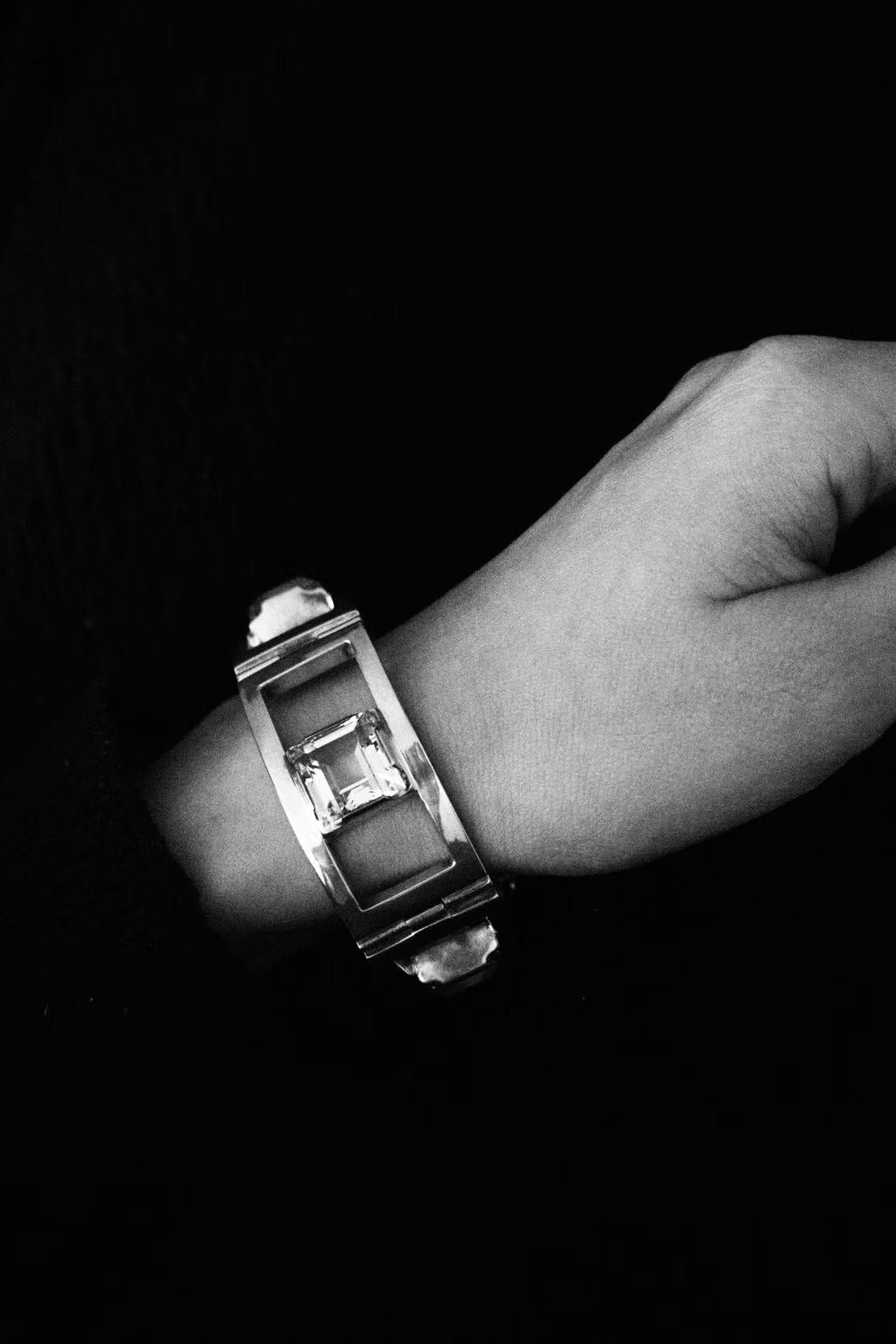 Silver Panel Bracelet w. Rock Crystals